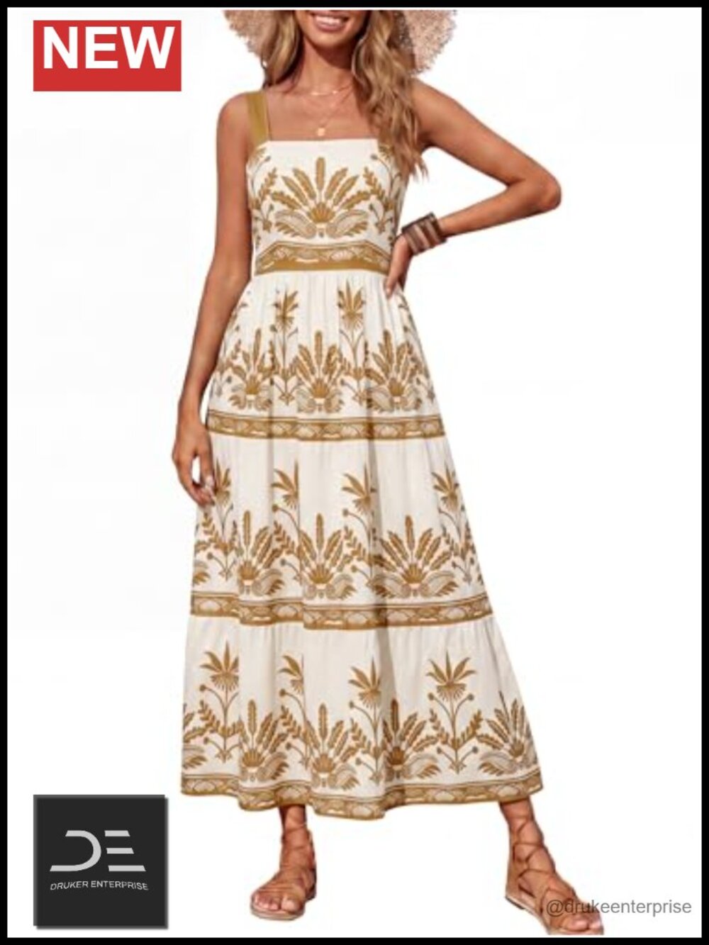 Boho Floral Maxi Dress Flowy Sleeveless Square Neck Beach Vacation Sundress